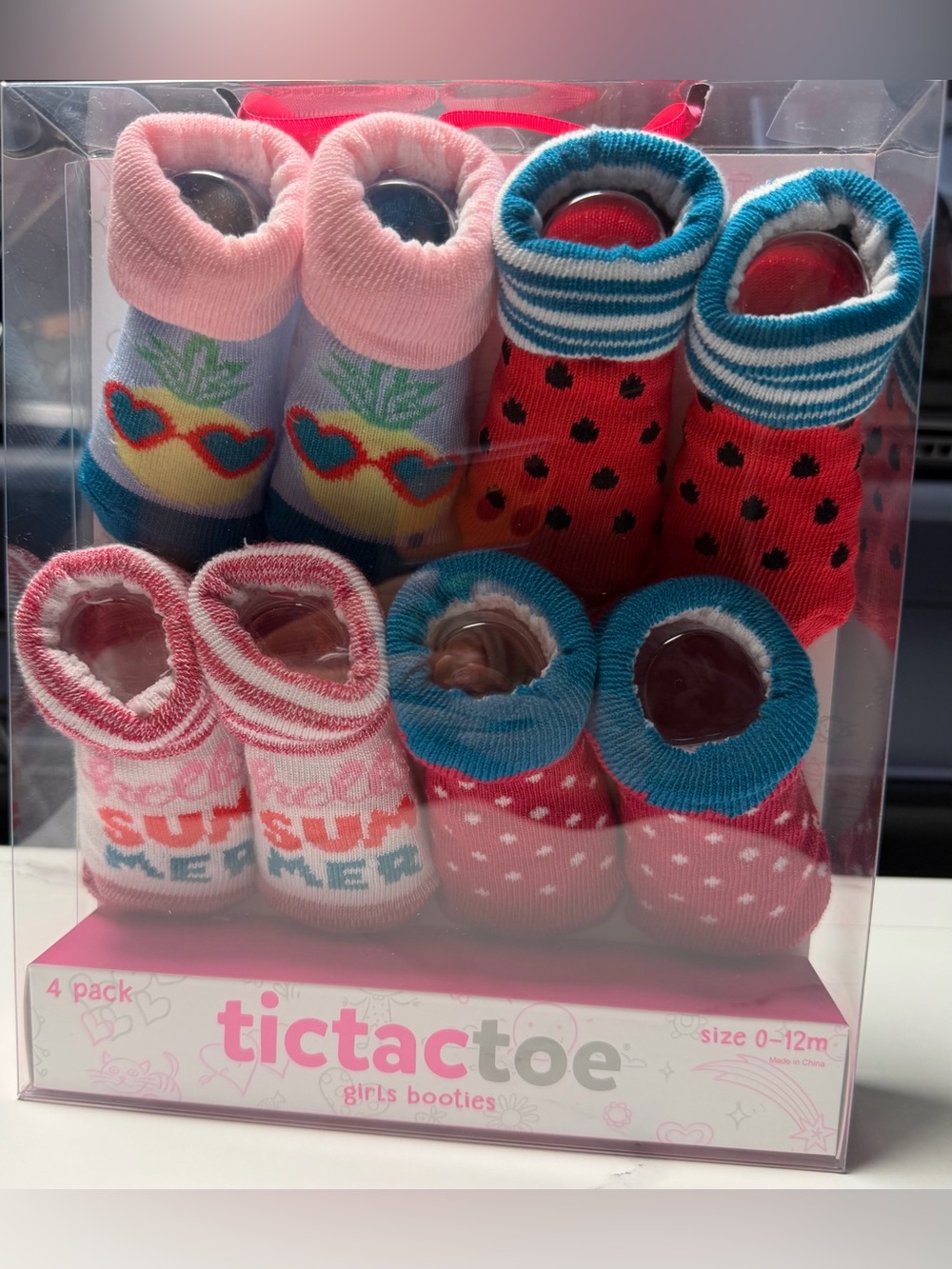 Girls 4-Pack Baby Booties - Pink, Red & Blue Mix